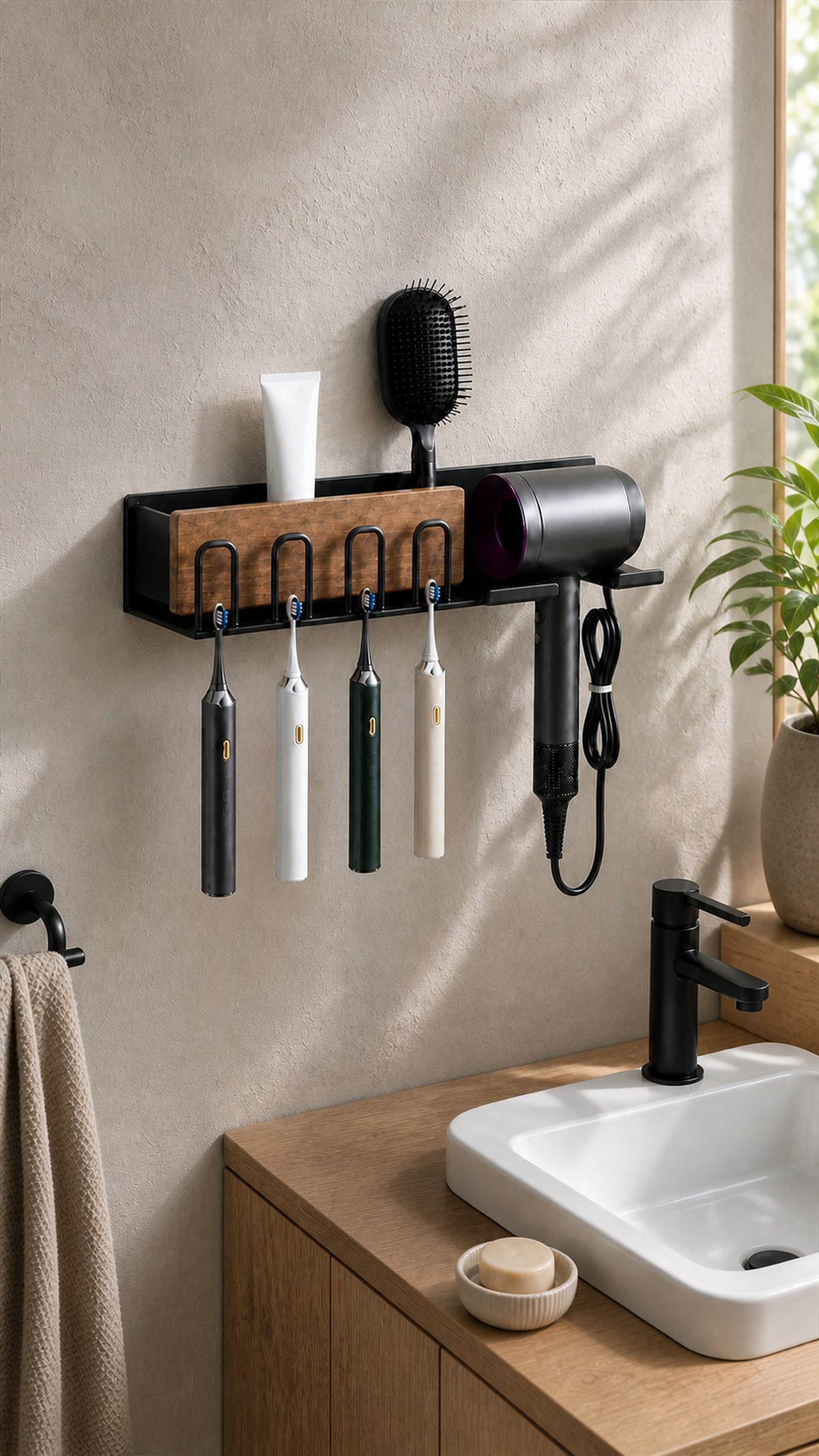 Orvixio bathroom organizer with four hooks