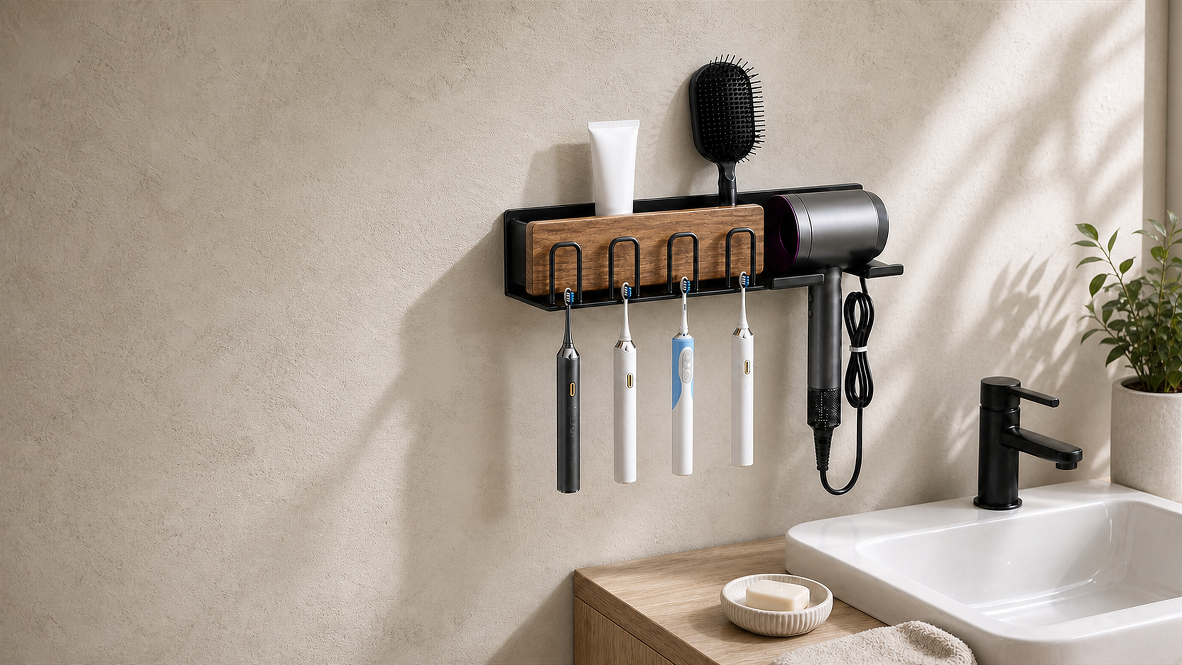 Orvixio bathroom organizer with four hooks