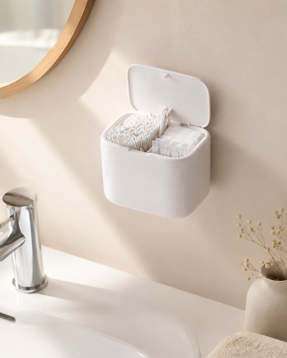 Space-saving wall-mounted bathroom cotton organizer