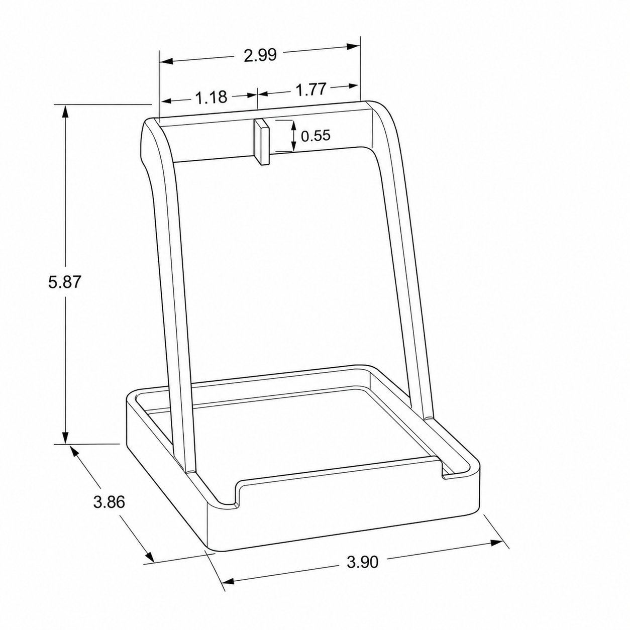 CAD drawing showing kitchen stand dimensions: 3.90 by 3.86 by 5.87 inches